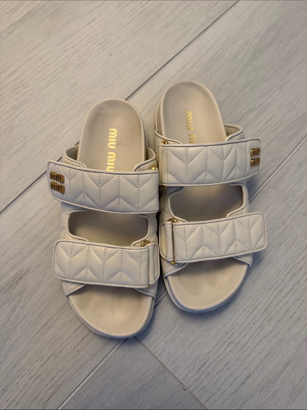 Miu Miu White Quilted Leather Slide Sandals